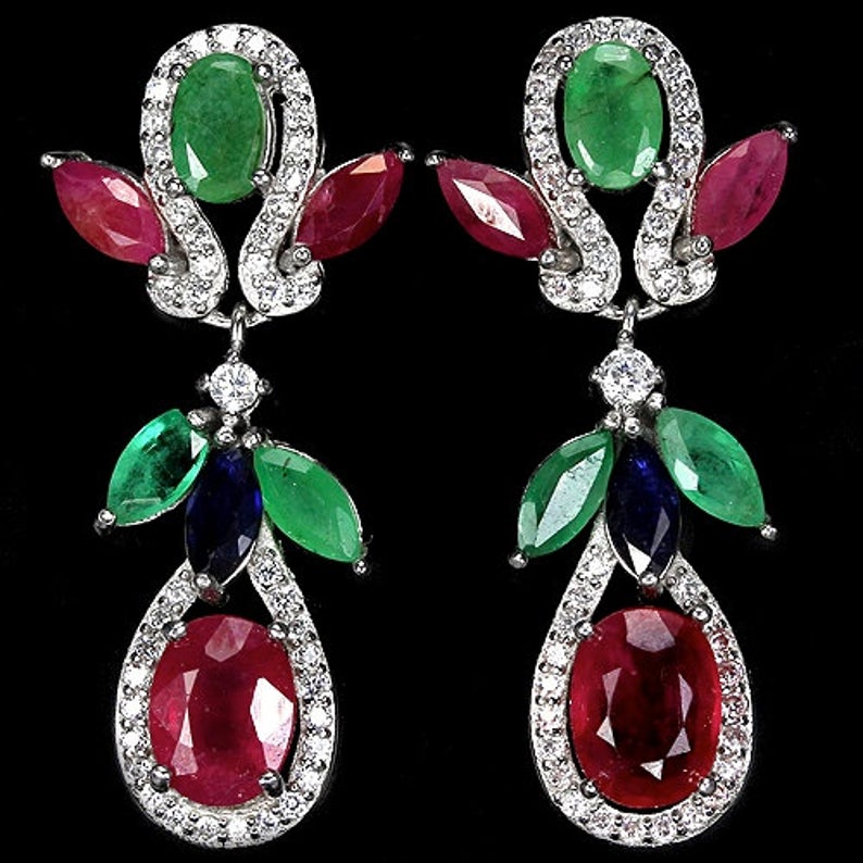 Rubies, Emeralds & Sapphires Earrings & Pendant. Seller TrulyVenusian ...